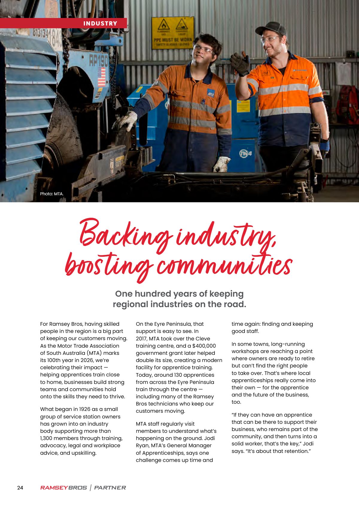 Page 26 of the Ramsey Bros Partner magazine, August 2026