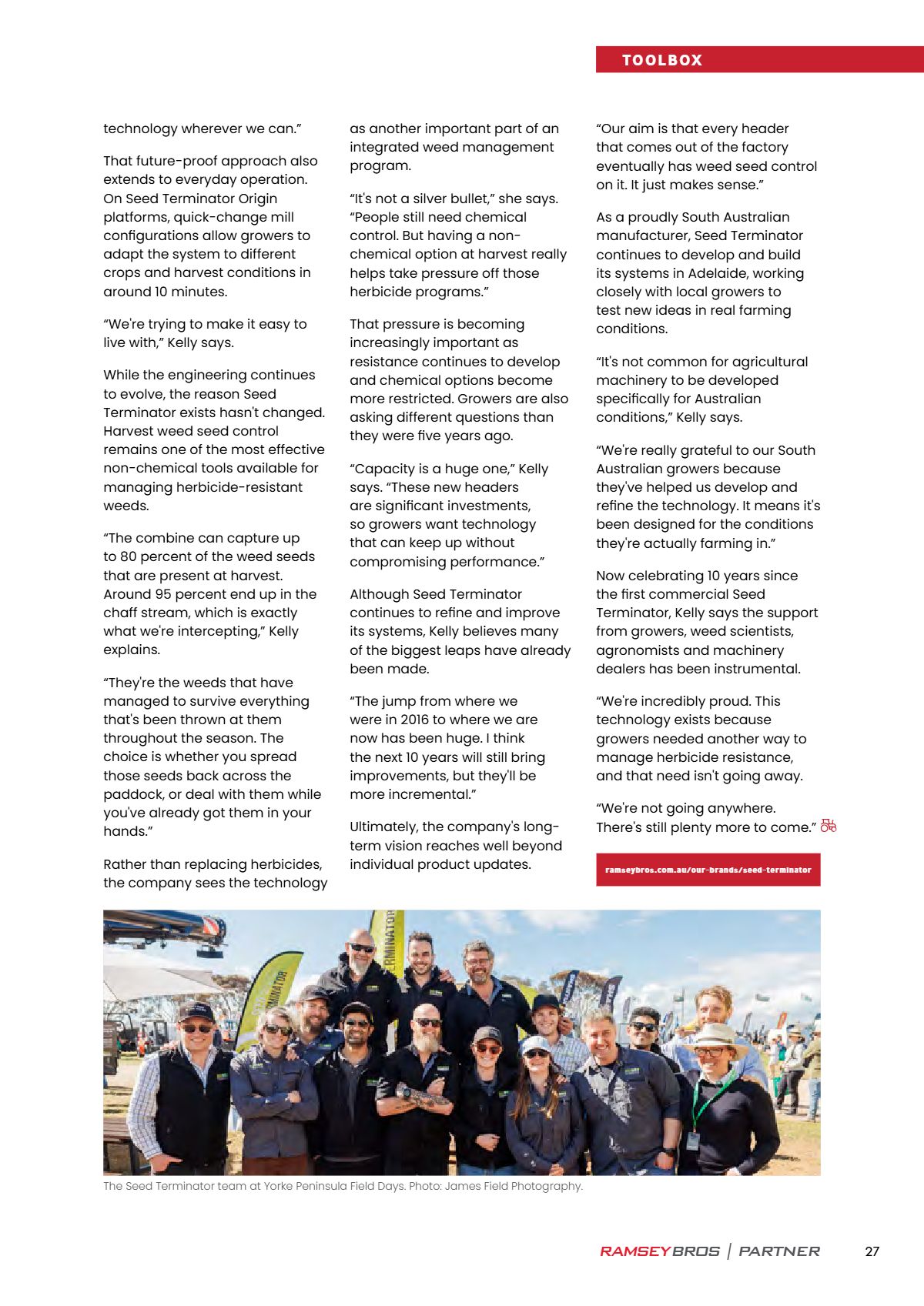 Page 29 of the Ramsey Bros Partner magazine, August 2026